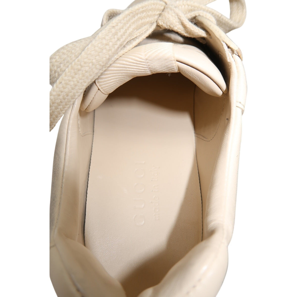 Gucci Rhyton Ivory Leather Mouth Print Lace-Up Low-Top Sneakers