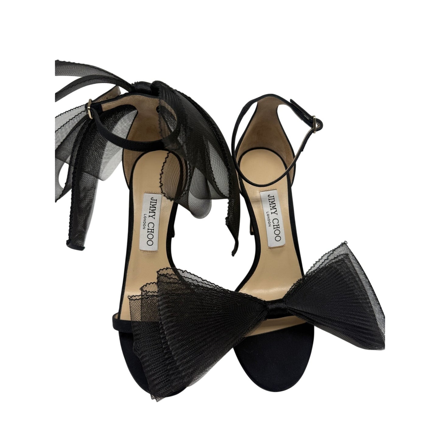 Jimmy Choo Suede Aveline Mesh Bow Accent Heeled Sandals