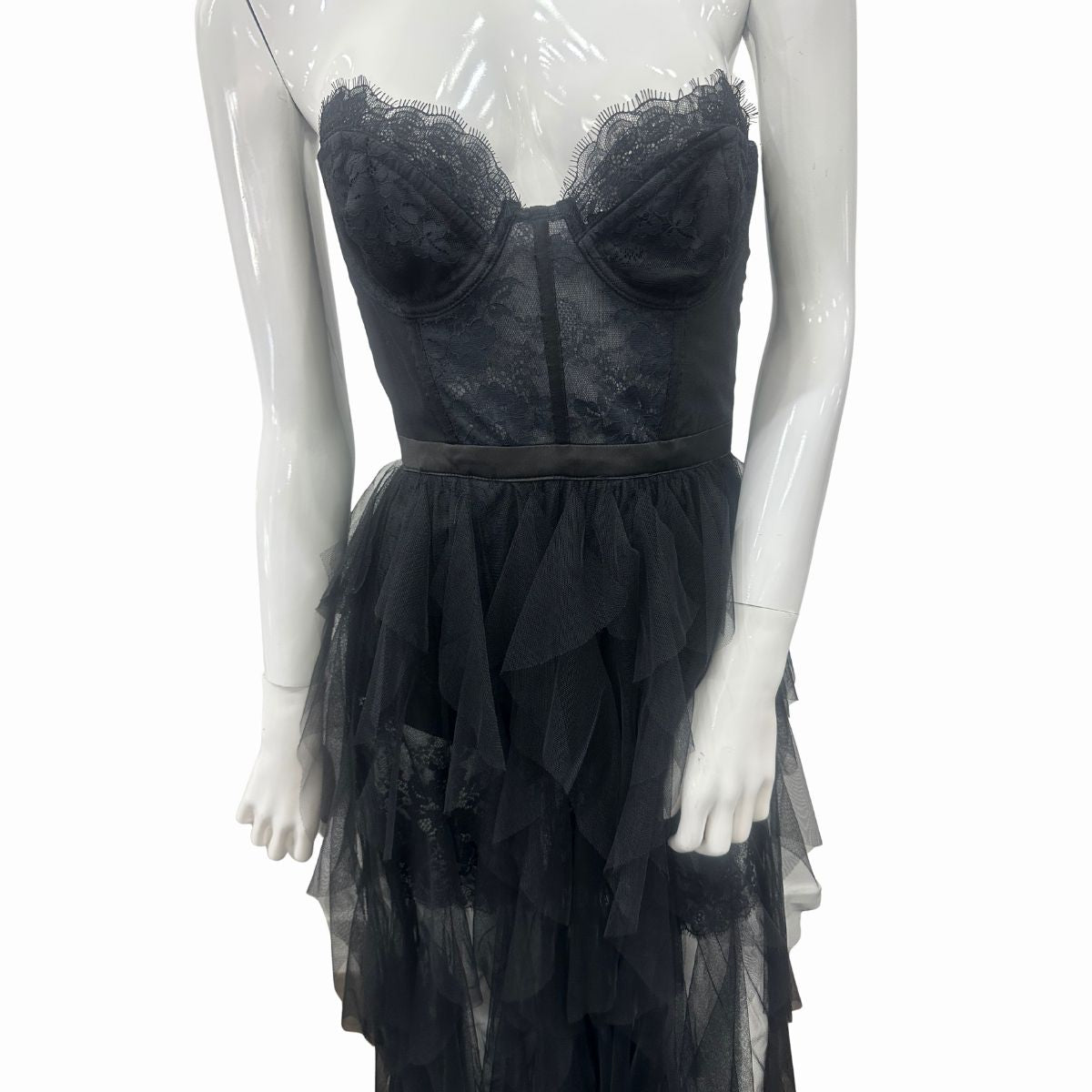 For Love & Lemons x Revolve Strapless Sheer Tulle Bustier Gown
