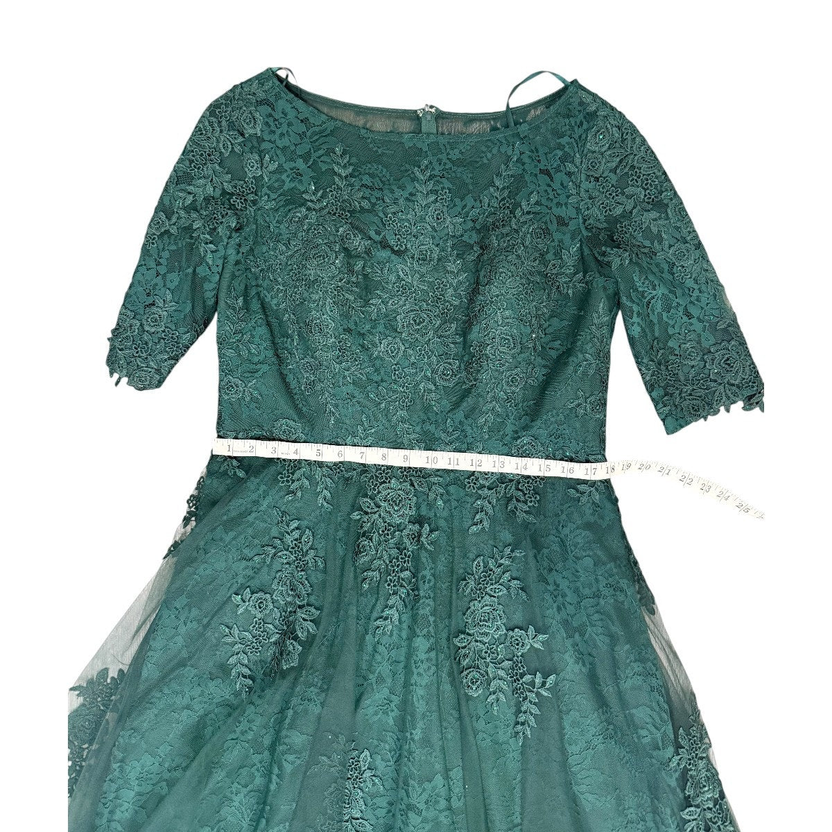 La Femme Floral Lace Illusion A-Line Formal Maxi Gown