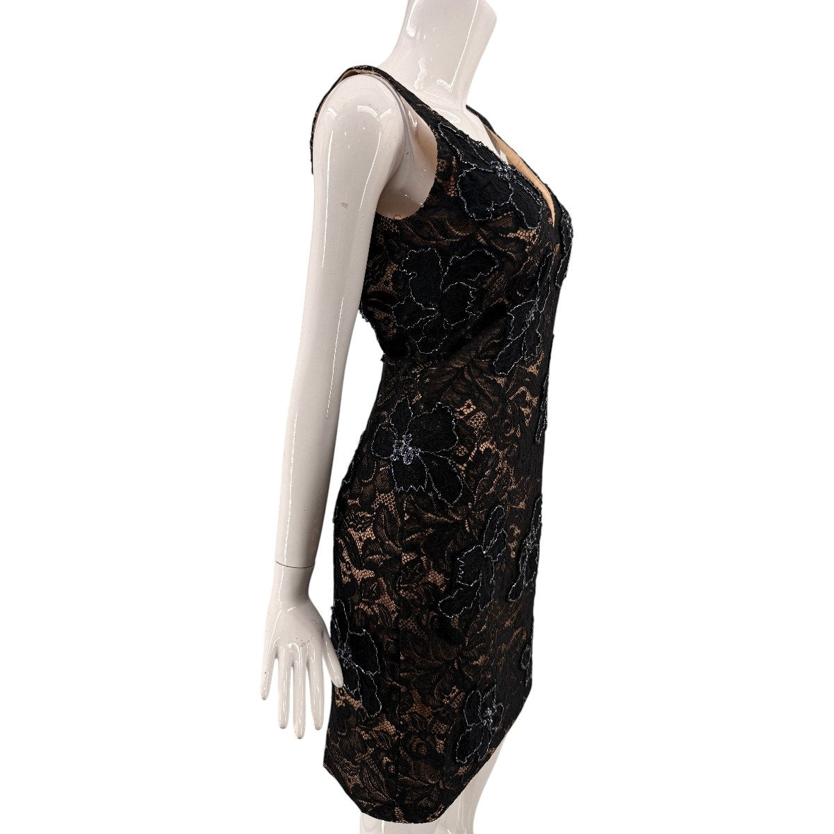 Jovani Lace Floral Overlay Beaded Sheath Mini Dress Black Nude Women's Size 12
