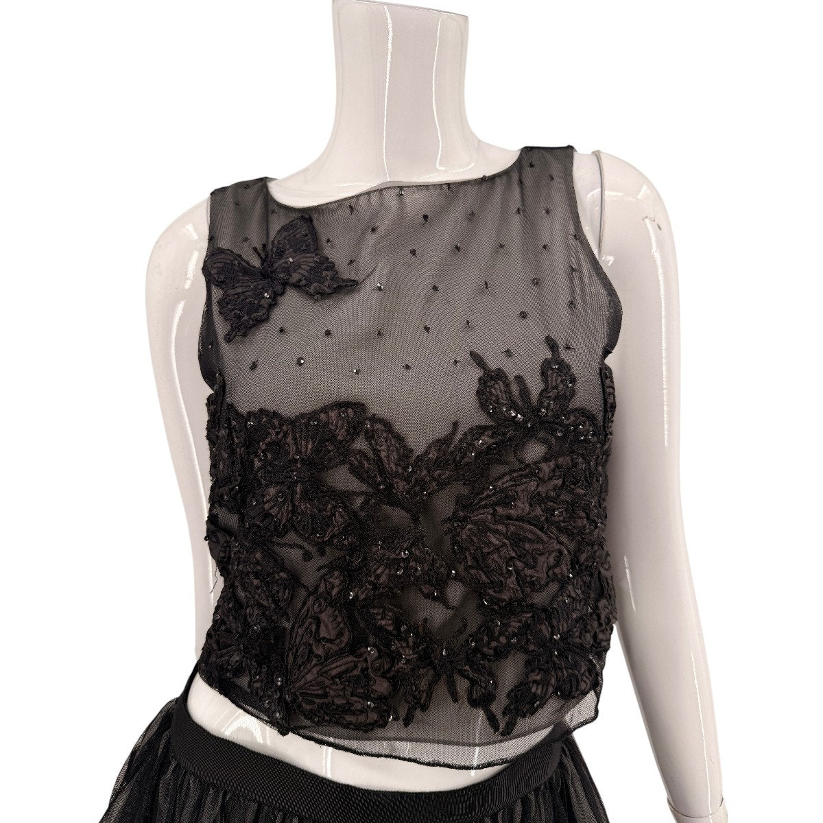 Alice + Olivia Embellished Butterfly Mesh Crop Top Midi Skirt Set