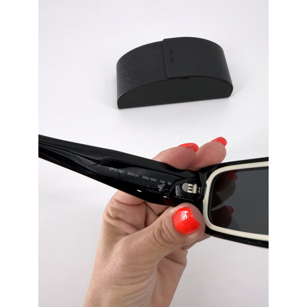 Prada Symbole SPR 06Y Black White Rectangle Sunglasses Dark Gray Women's 53-21