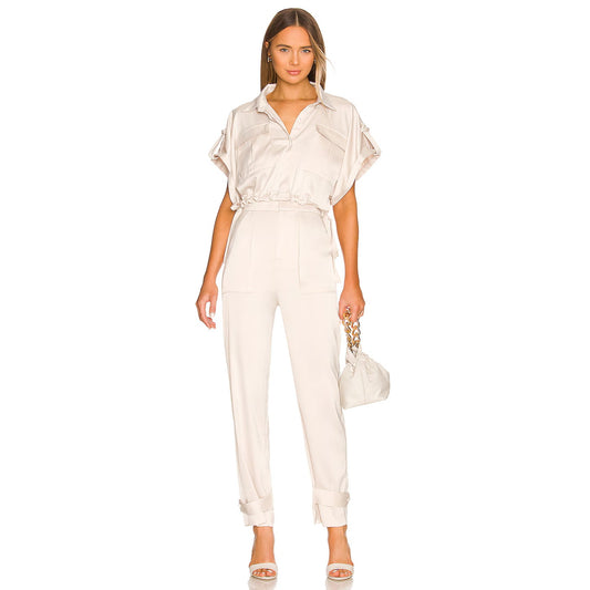 NonChalant Label Collared Crop Top Tapered Cargo Pants Beige Women's Size S/M