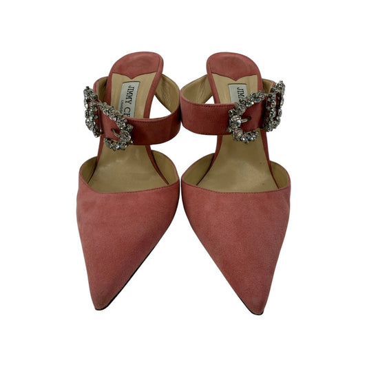 Jimmy Choo Smokey 100 Crystal Buckle Suede Mules