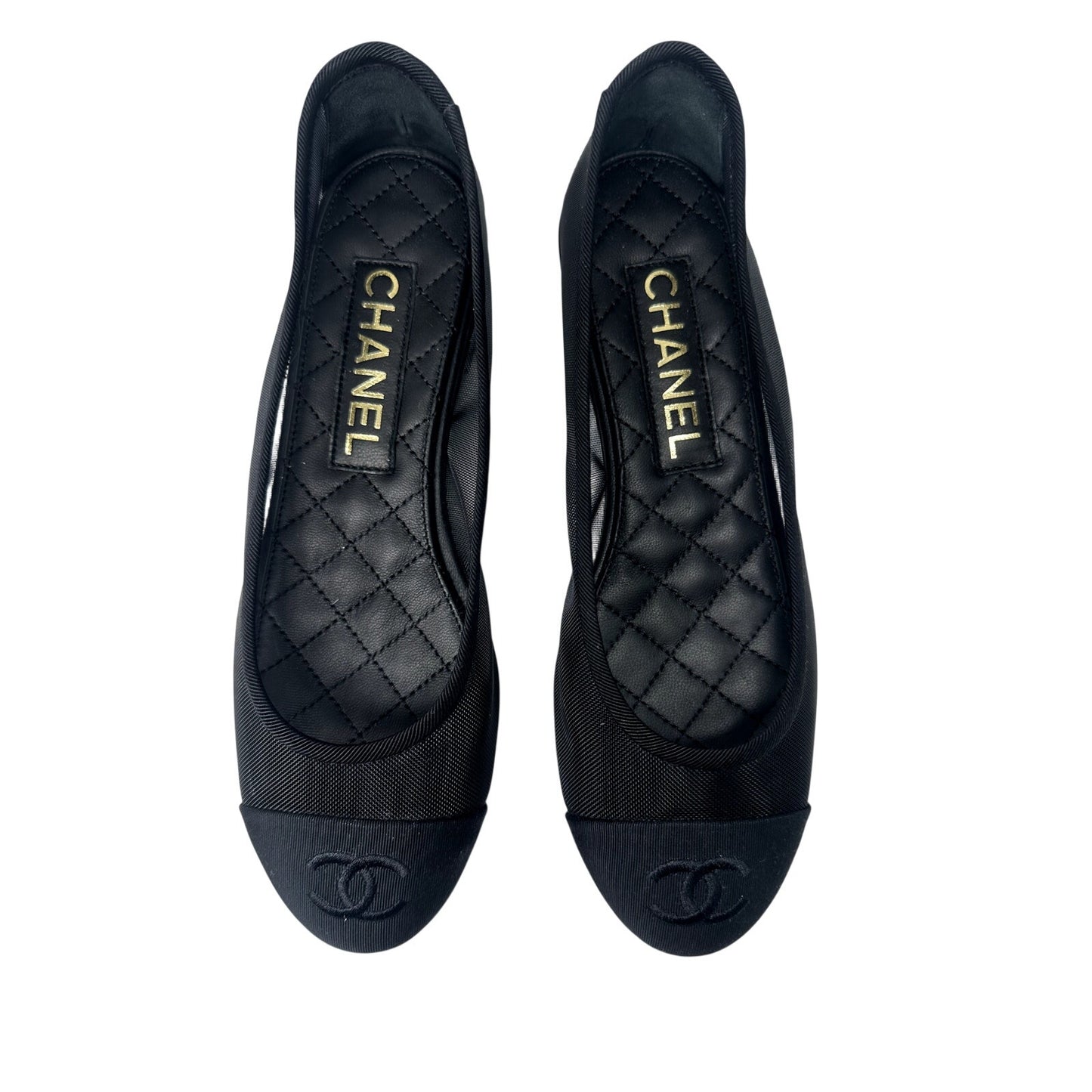 Chanel Mesh Interlocking CC Logo Ballet Flats