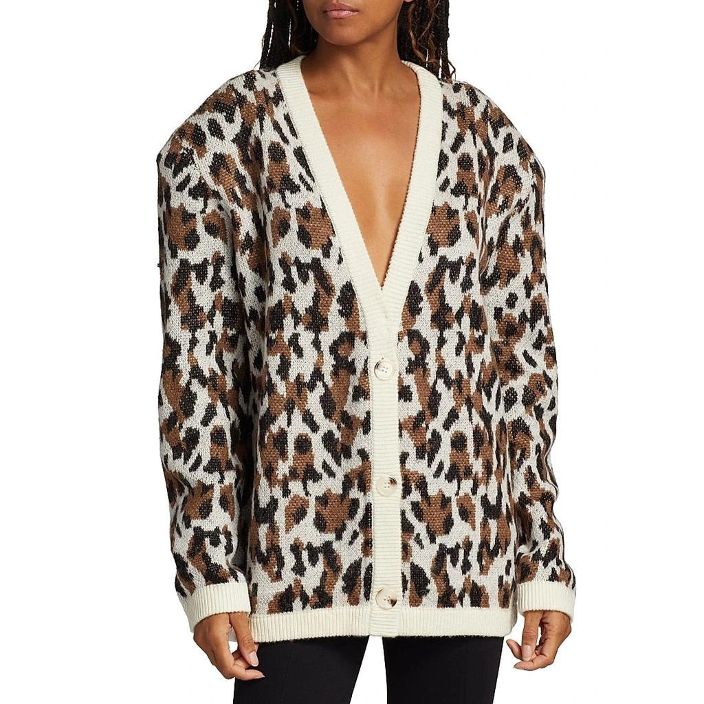 Ronny Kobo Multicolor Wool Blend Knit Parmida Leopard Print Cardigan