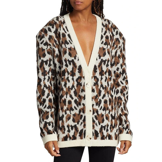Ronny Kobo Multicolor Wool Blend Knit Parmida Leopard Print Cardigan