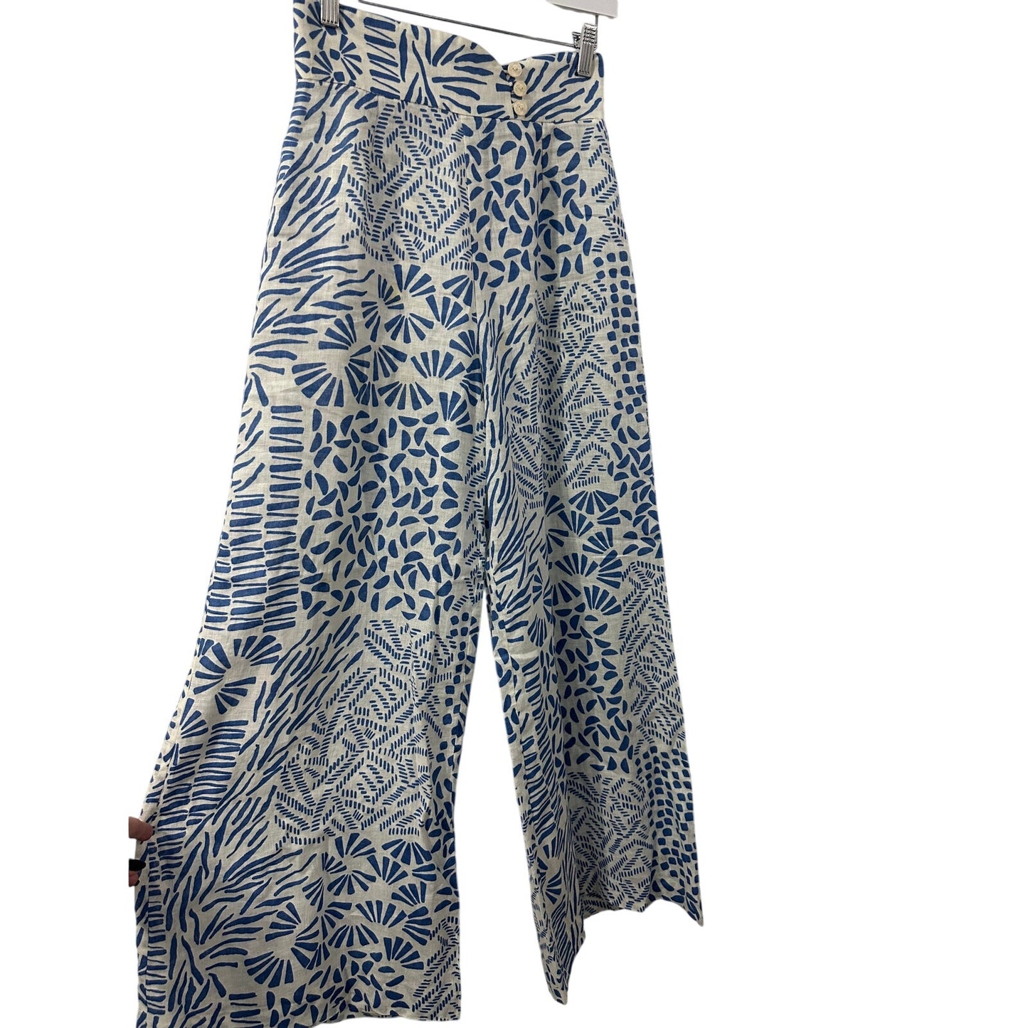 ALEXIS Blue & White Printed Crop Top and Wide Leg Pants Set