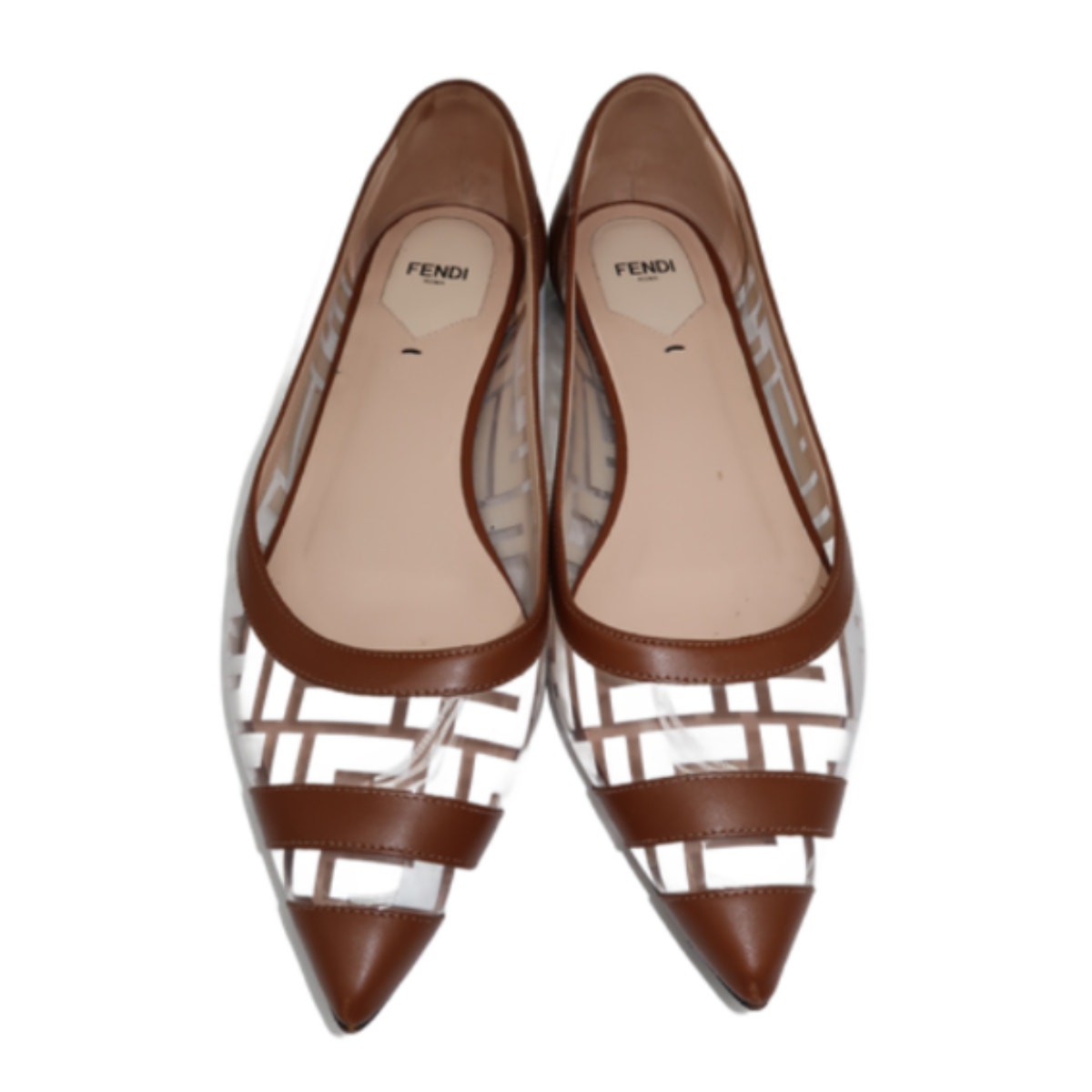 Fendi Leather Trim FF Logo Colibri Pointed Toe Ballet Flat Women's
