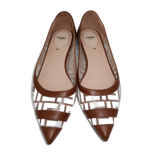 Fendi Leather Trim FF Logo Colibri Pointed Toe Ballet Flat Women's