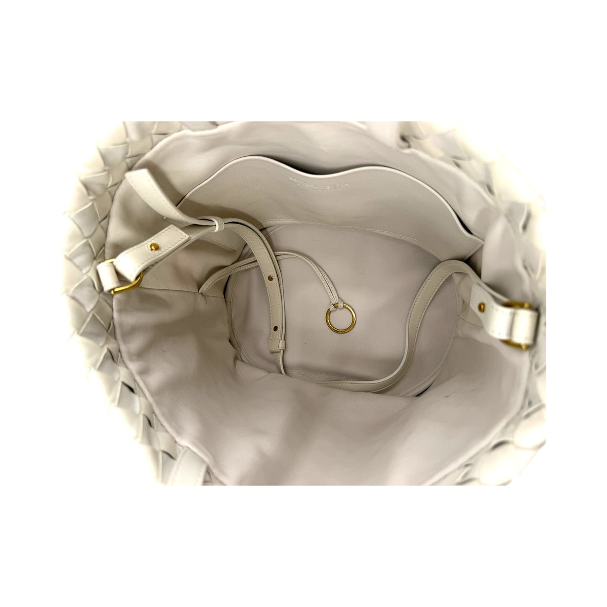 Bottega Veneta Intrecciato Small Bucket Bag White Leather Drawstring Strap