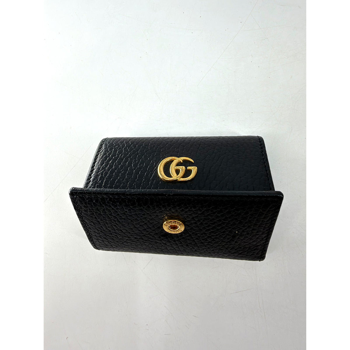 Gucci GG Marmont Pebbled Leather Mini Wallet Key Case Black