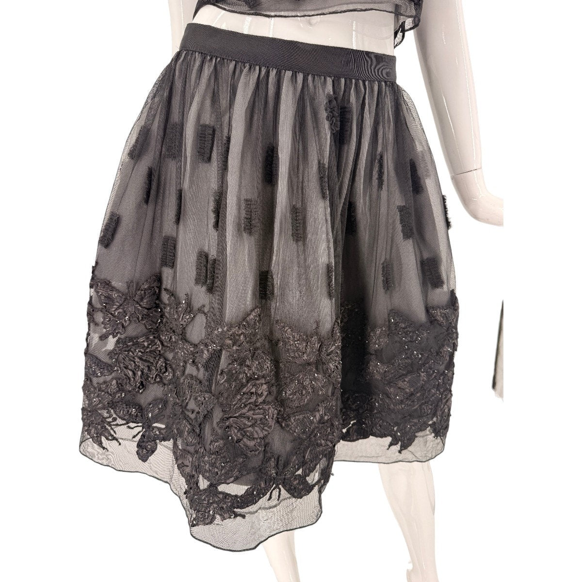 Alice + Olivia Embellished Butterfly Mesh Crop Top Midi Skirt Set