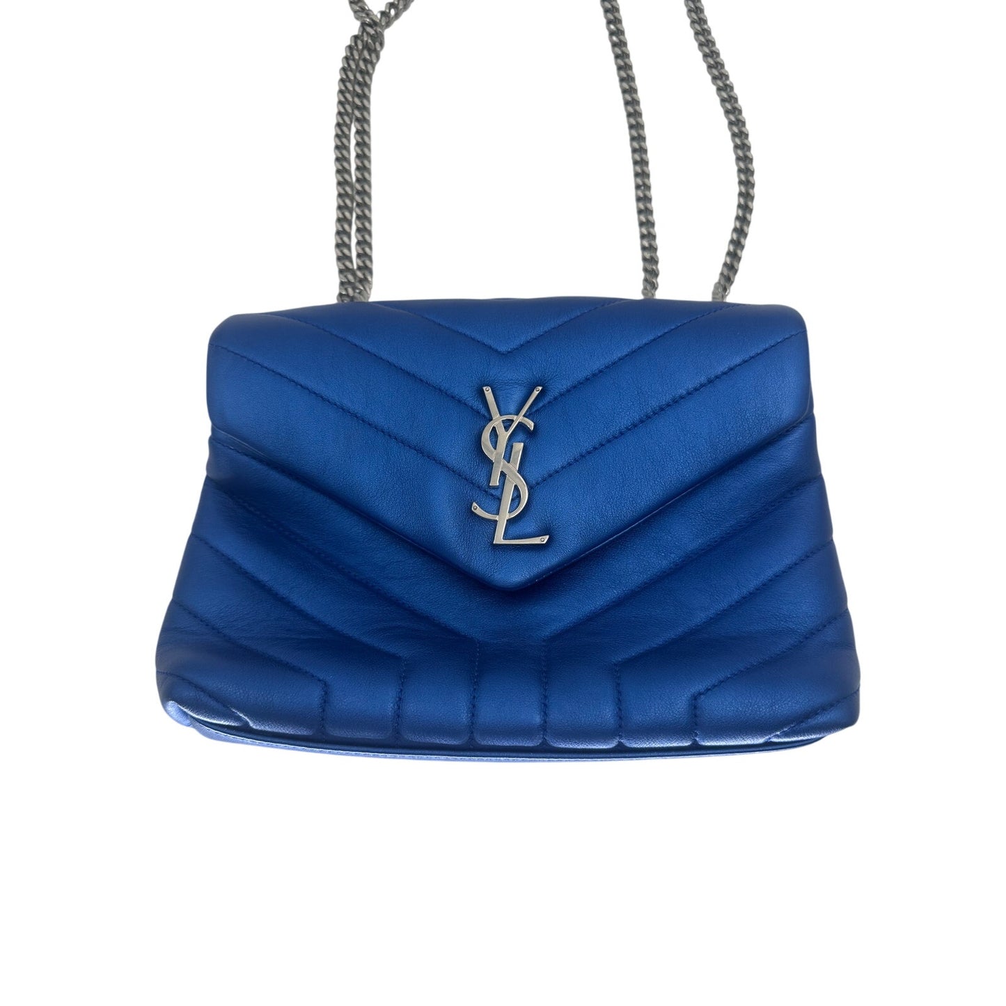 Saint Laurent Leather Metallic Quilted LouLou Monogram Chain Shoulder Bag