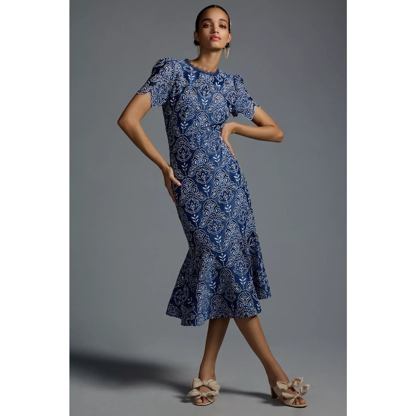 NWT Shoshanna Darcy Two-Tone Lace Denim Mermaid Midi Dress Women’s