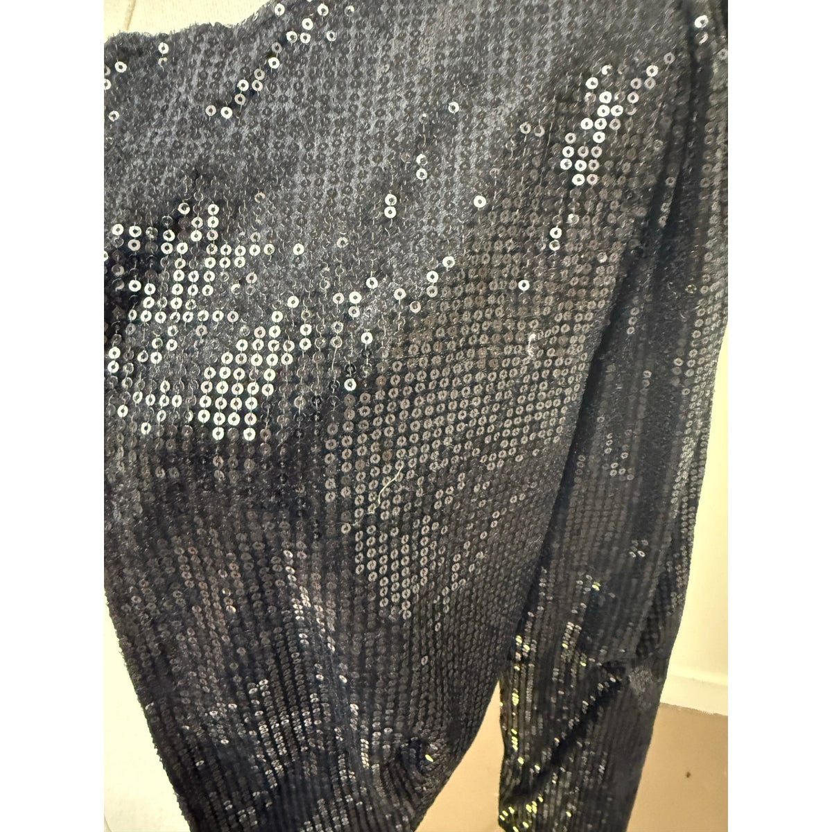 Fashion Women Black Sequined Sparkling Collarless Cardigan Jacket