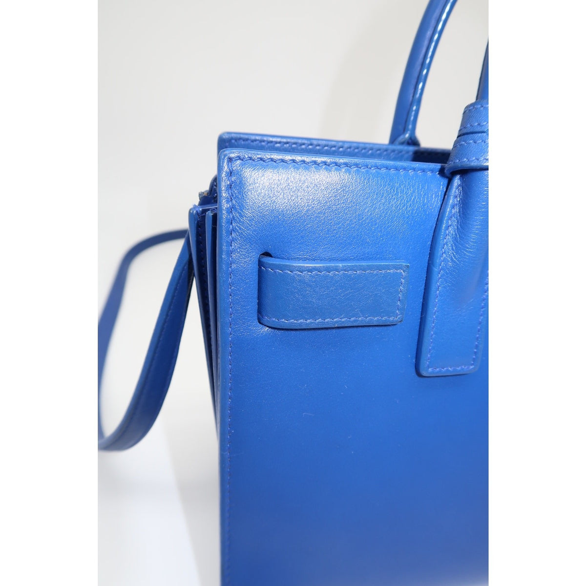 Saint Laurent Classic Sac De Jour Tote Bag Blue Leather Logo Accent