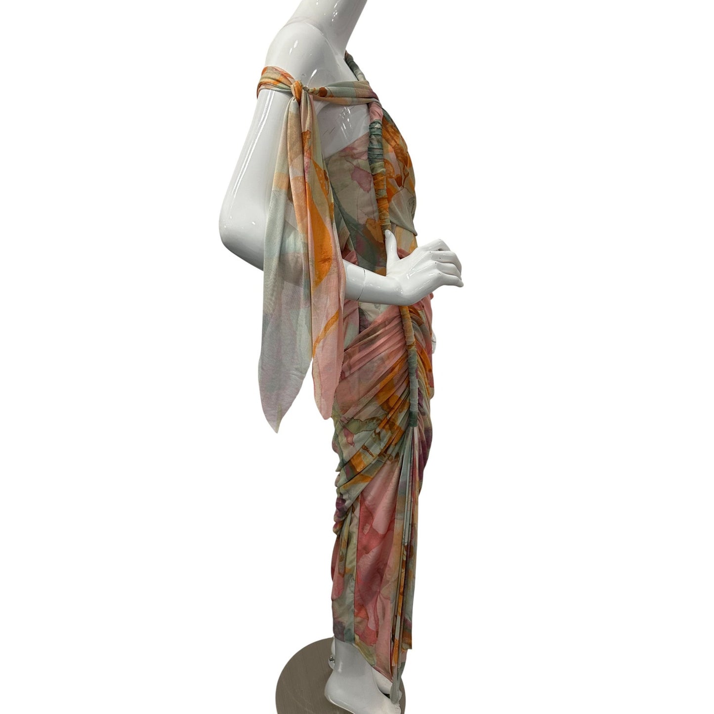 Andrea Iyamah Mesh Turi Abstract One-Shoulder Midi Dress