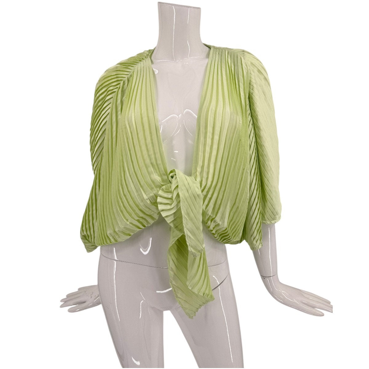 LPA Satin Morgan Front Tie Plunge Neck Pleated Blouse