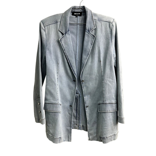 SEROYA Cotton Blend Beckett Notched Lapel Denim Blazer