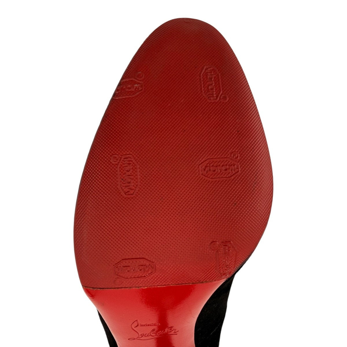 Christian Louboutin Black Suede Round Toe Slip On High Heel Pumps