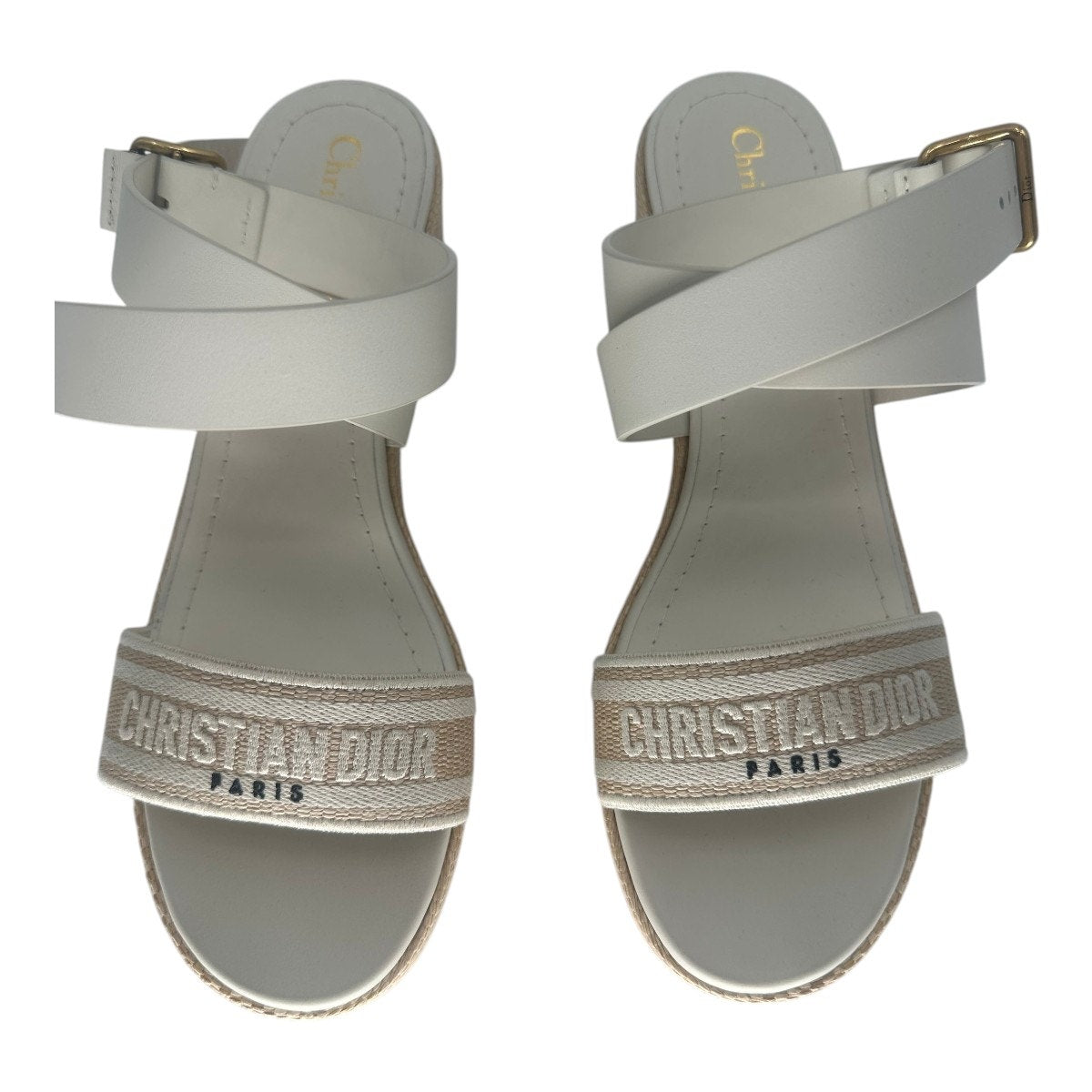 Christian Dior Leather Raffia Dway Embroidered Logo Platfrorm Sandals
