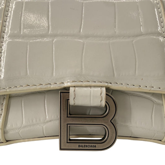 Balenciaga Hourglass Croc Embossed Leather Top Handle Bag White