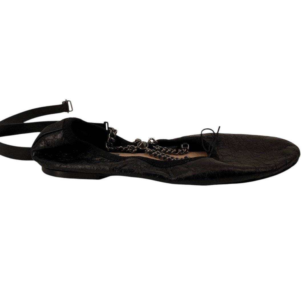 Valentino Garavani Black Chain Wrap Leather Ballet Flats