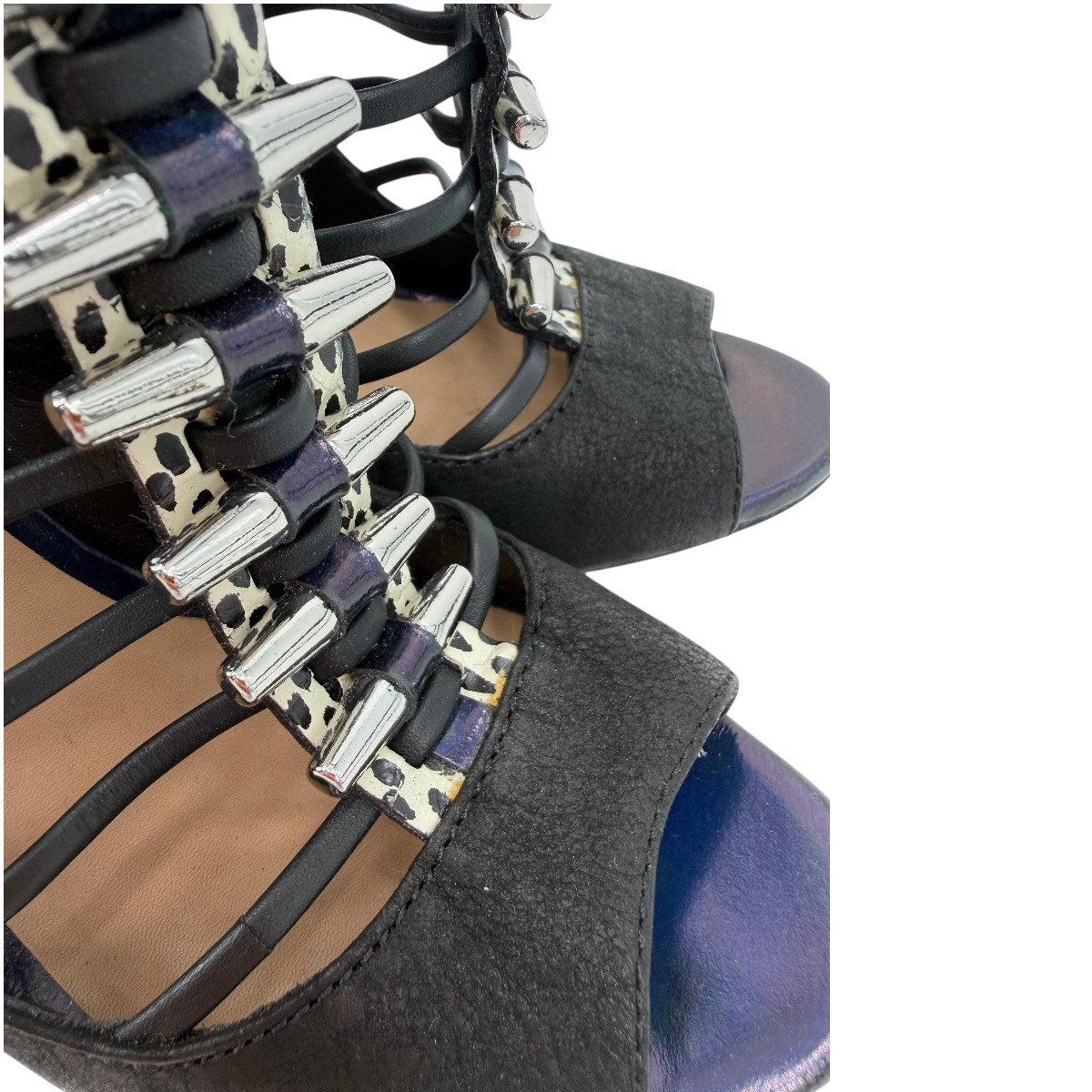 L.A.M.B. Leather Peep Toe Strappy Sandals Ankle Booties Black Women's Size 7