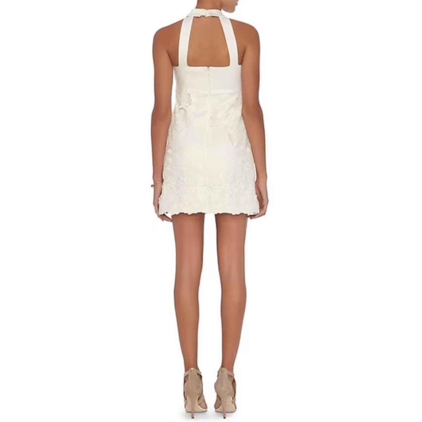 Alexis Bruna Ivory Floral Lace Halter Collared Mini Dress Women's Size Large