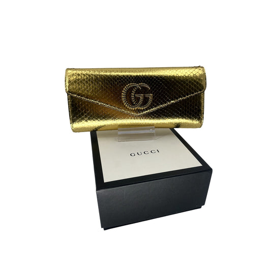 Gucci Leather Snake Skin GG Logo Broadway Clutch Bag