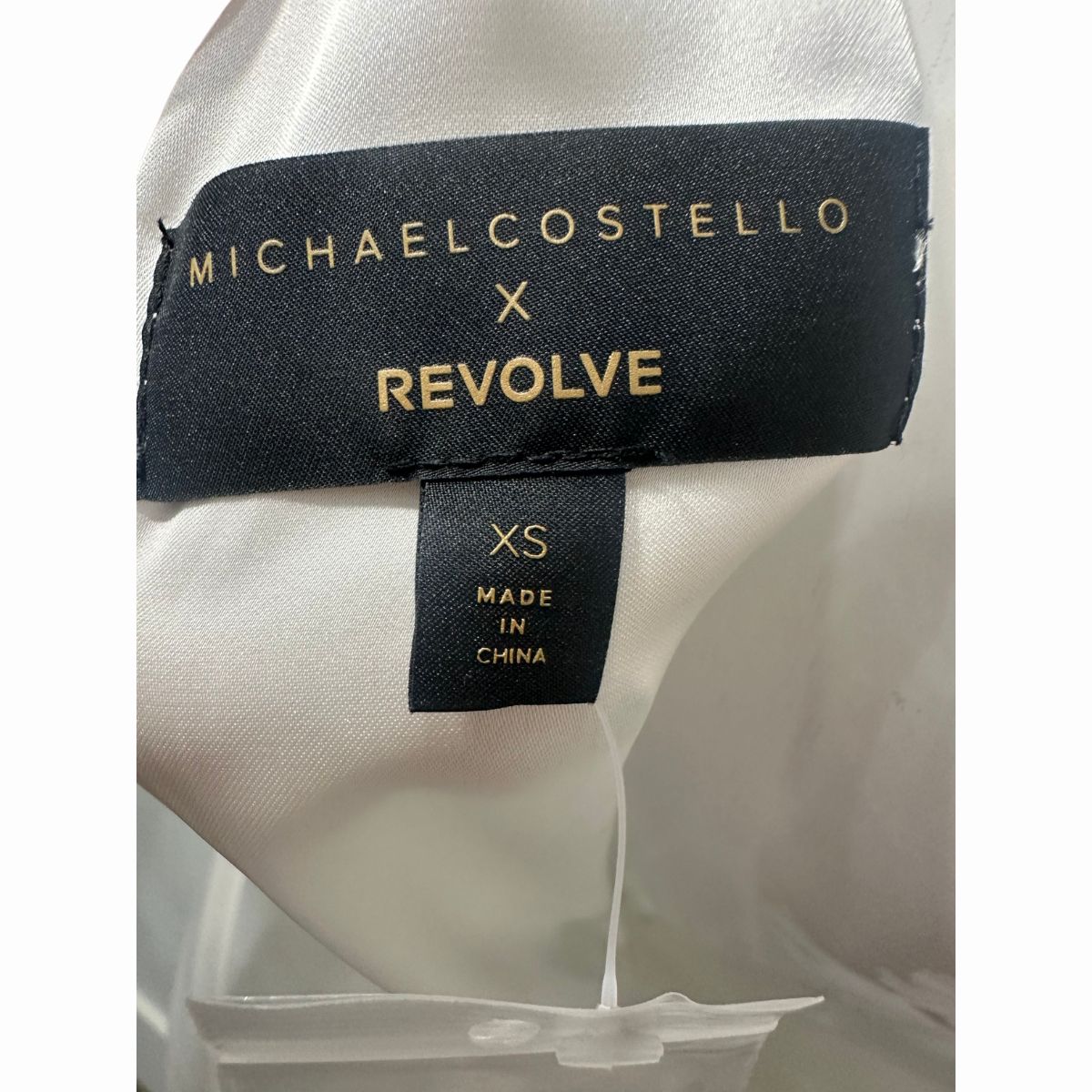 Michael Costello x Revolve Shandy Satin Mini Dress Lace Trim Long Sleeve
