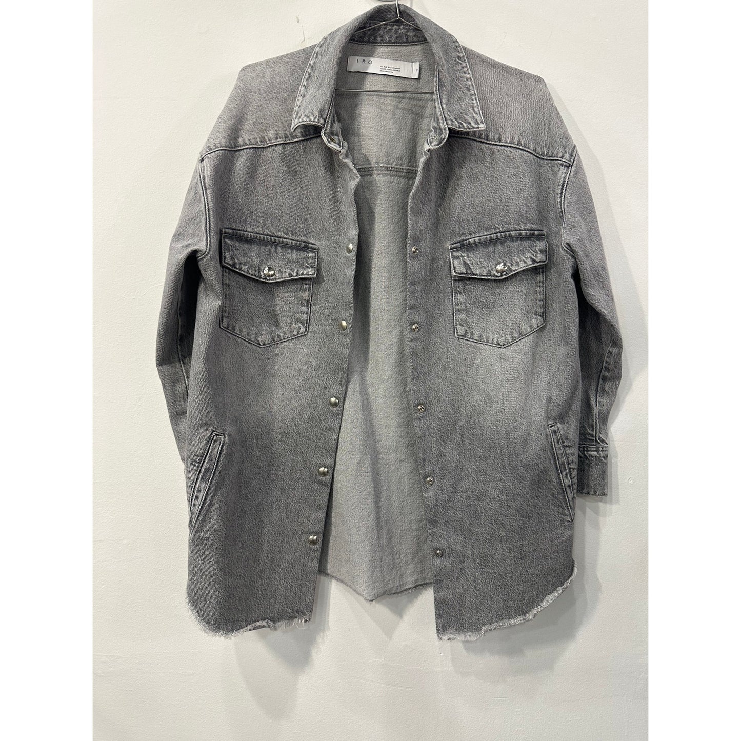 Iro Paris Cotton Denim Collared Long-Sleeve Frayed-Edge Shirt