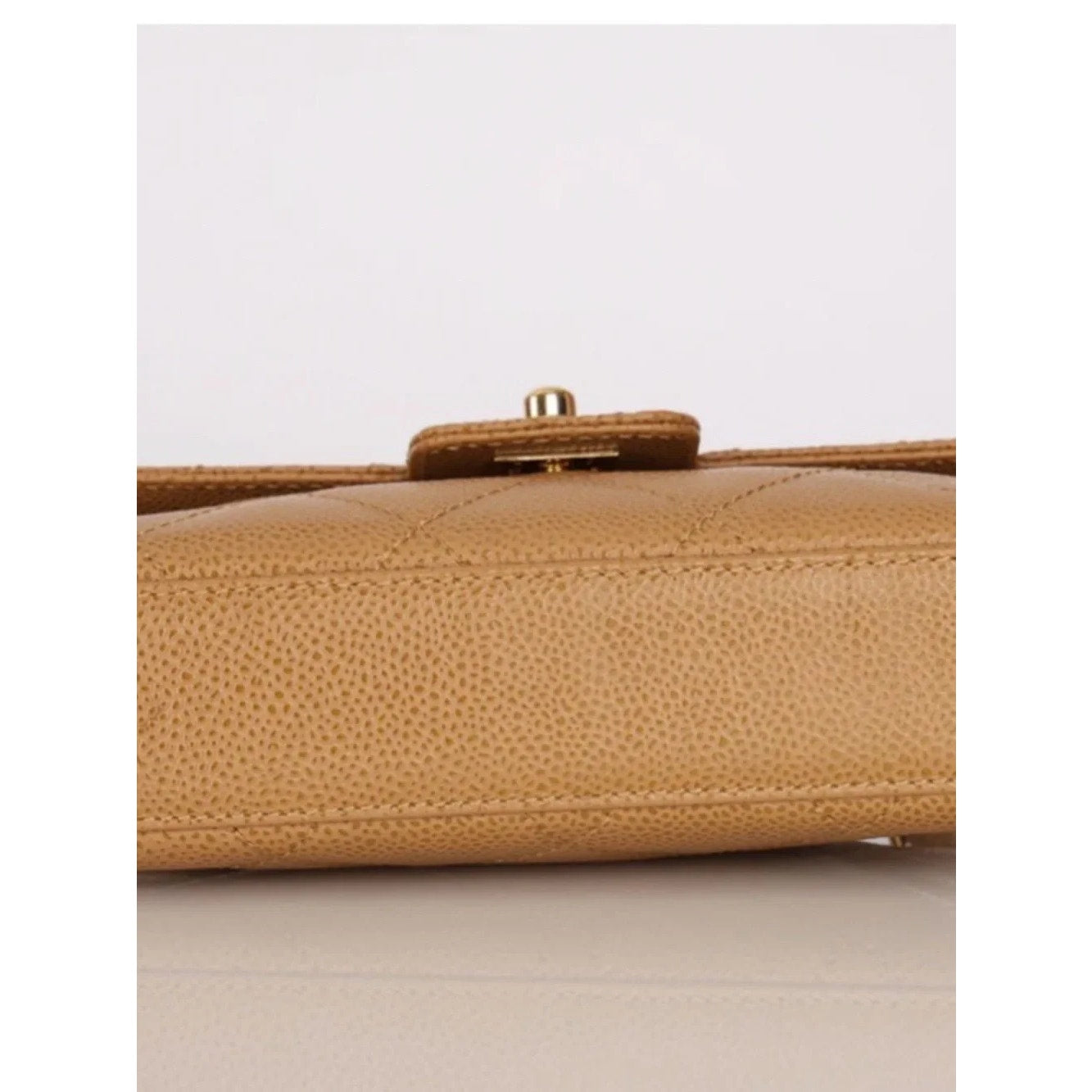 Rare CHANEL Quilted Caviar Shoulder Bag in Tan with 24k Gold Hardware
