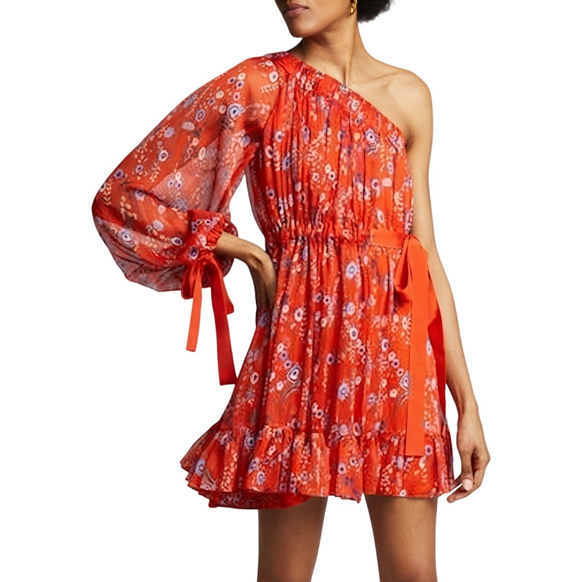 Alexis Edyta One Shoulder Ruffle Long Sleeve Floral Mini Dress