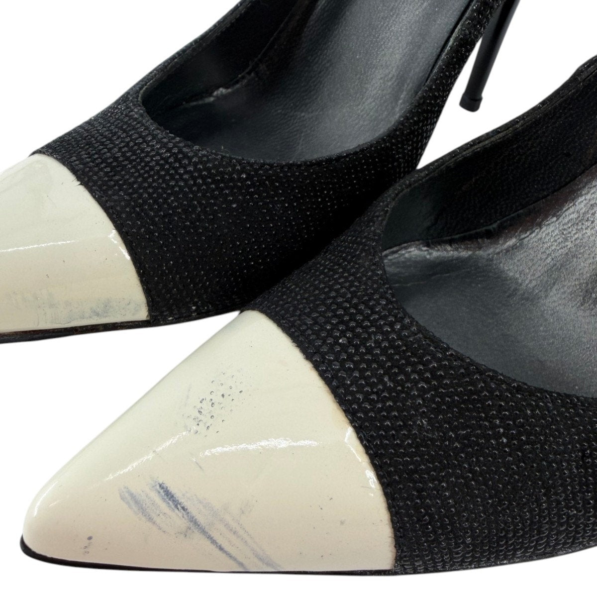 Stuart Weitzman Black & Ivory Pointed Toe Pumps Slip On Heels Women's Size 6.5M