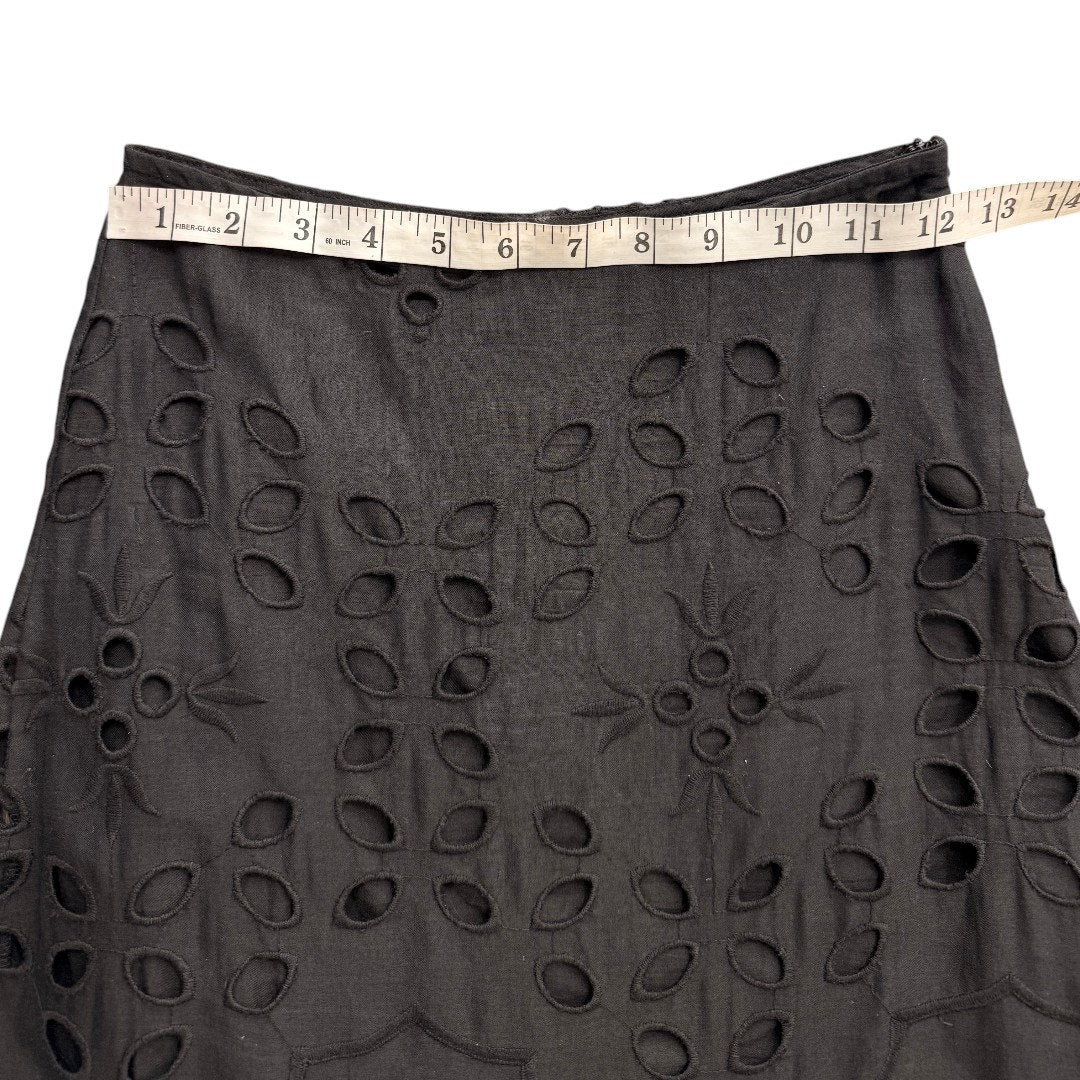 Luxxel Palm Chains Eyelet Embroidered Two Piece Maxi Skirt Set Black Women's S