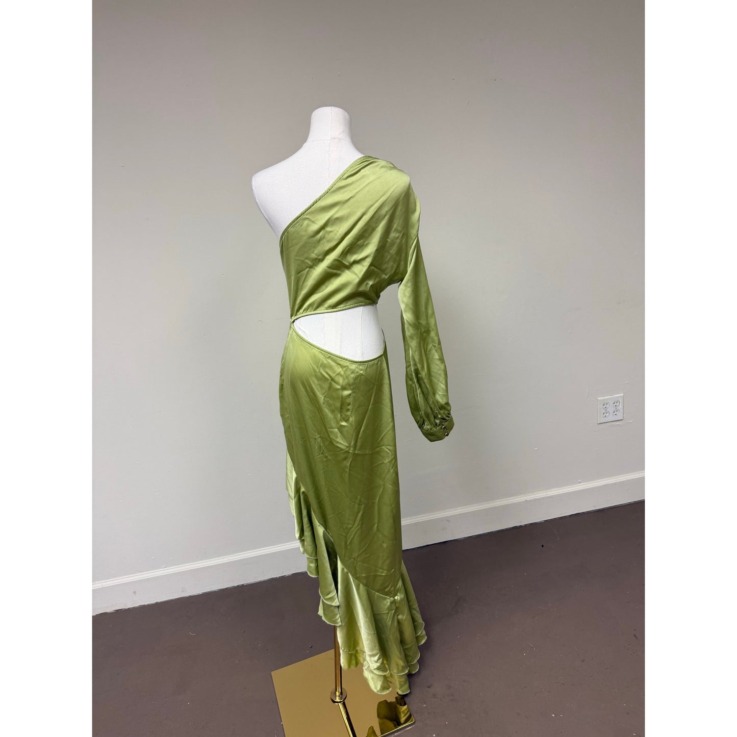 Love Lemonade One-Shoulder Asymmetric Ruffle Dress Green