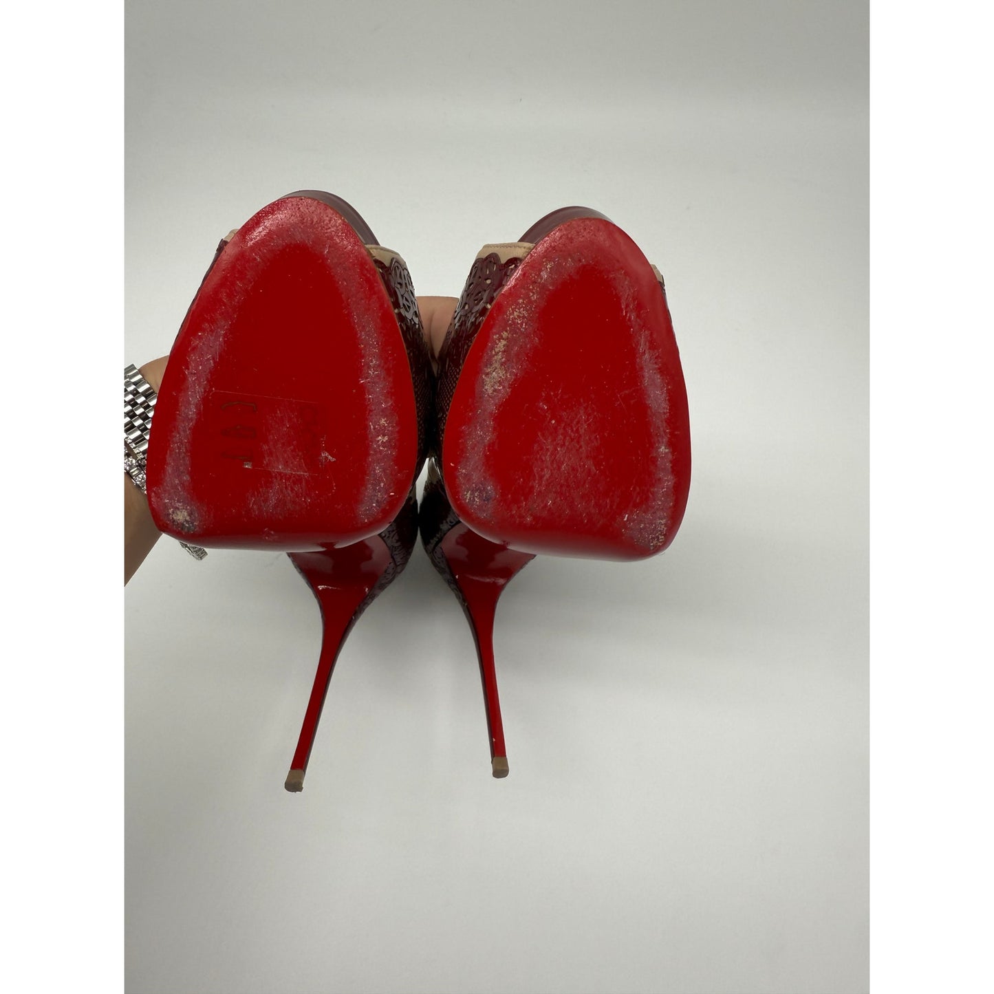 Christian Louboutin Leather Floral Trim Patent Veramucha Pumps