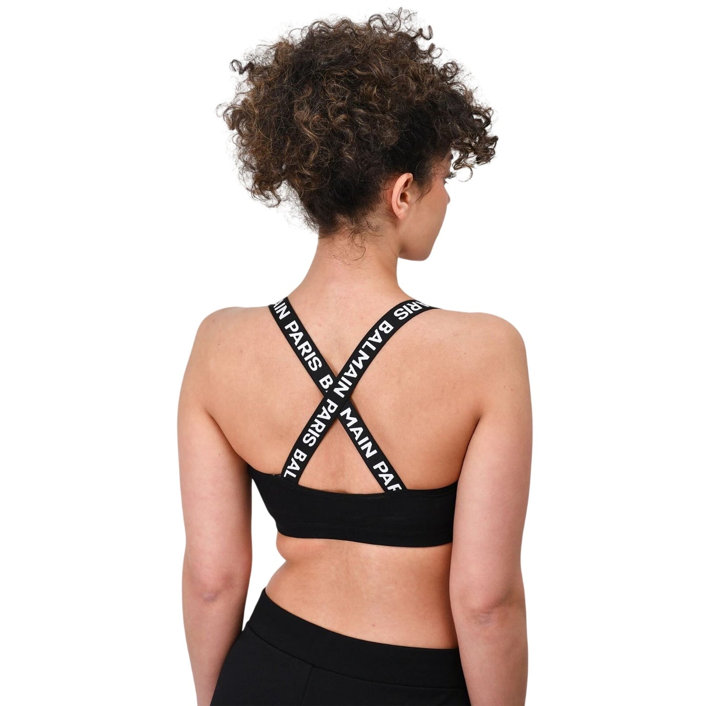 Balmain Logo Strap Cross Back Pullover Sports Bra