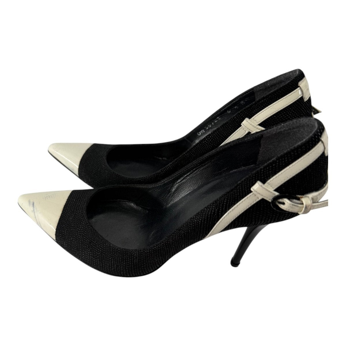 Stuart Weitzman Black & Ivory Pointed Toe Pumps Slip On Heels Women's Size 6.5M