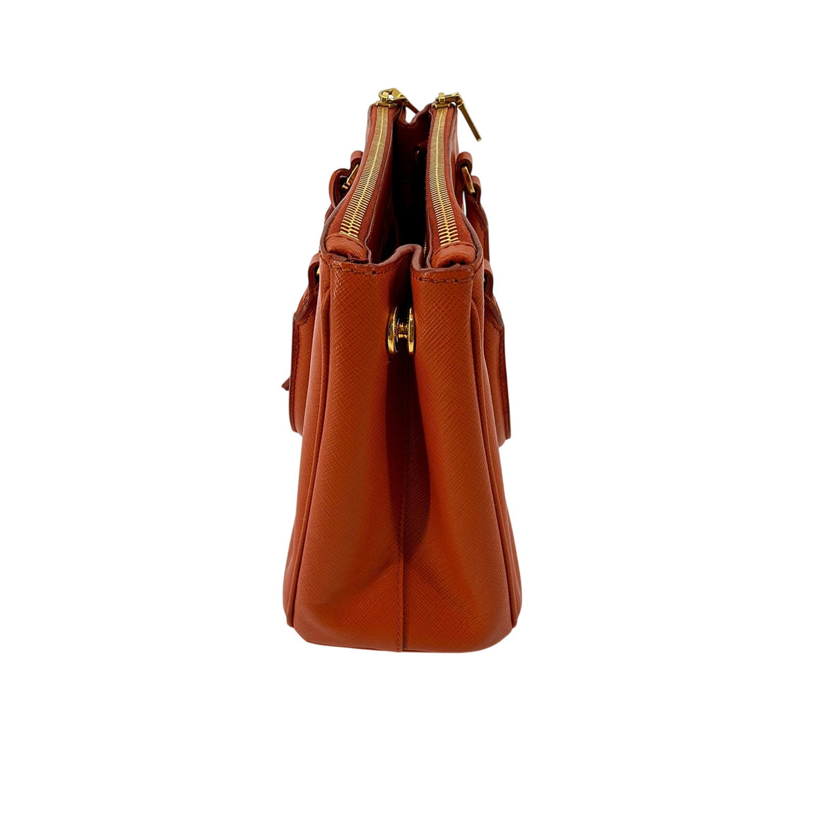 Prada Galleria Saffiano Leather Small Double Zip Tote Orange Gold Hardware Strap