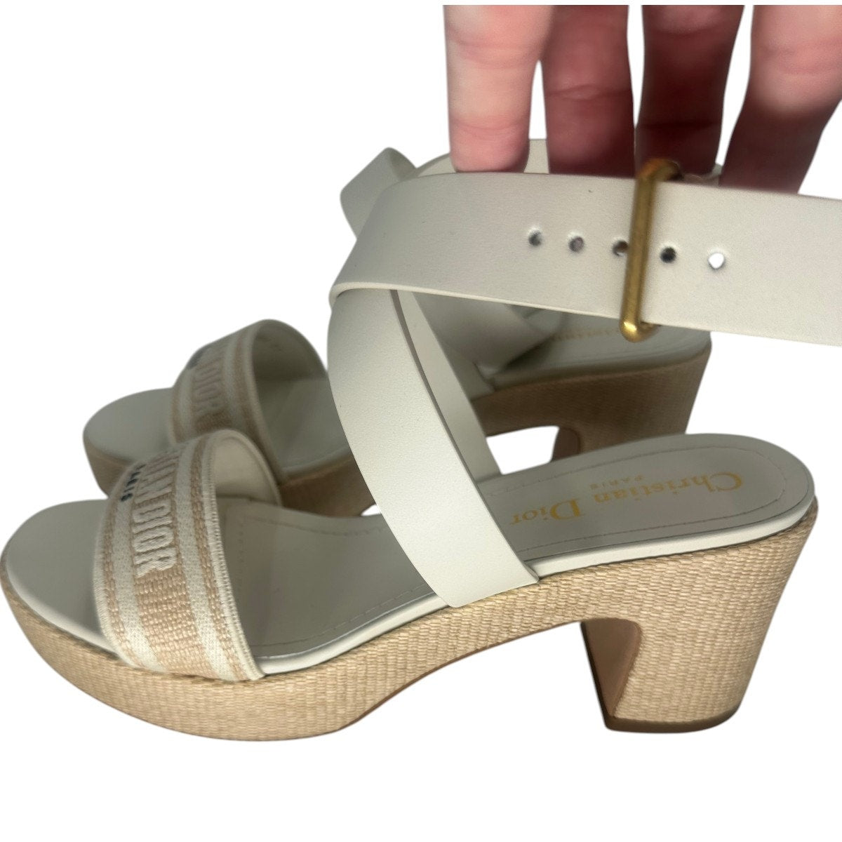 Christian Dior Leather Raffia Dway Embroidered Logo Platfrorm Sandals