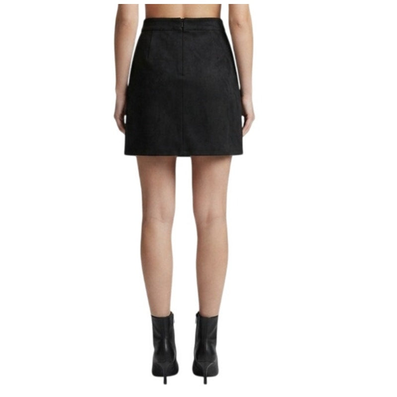 Michelle Mason Black Wrap Mini Skirt Silver Grommet Detail