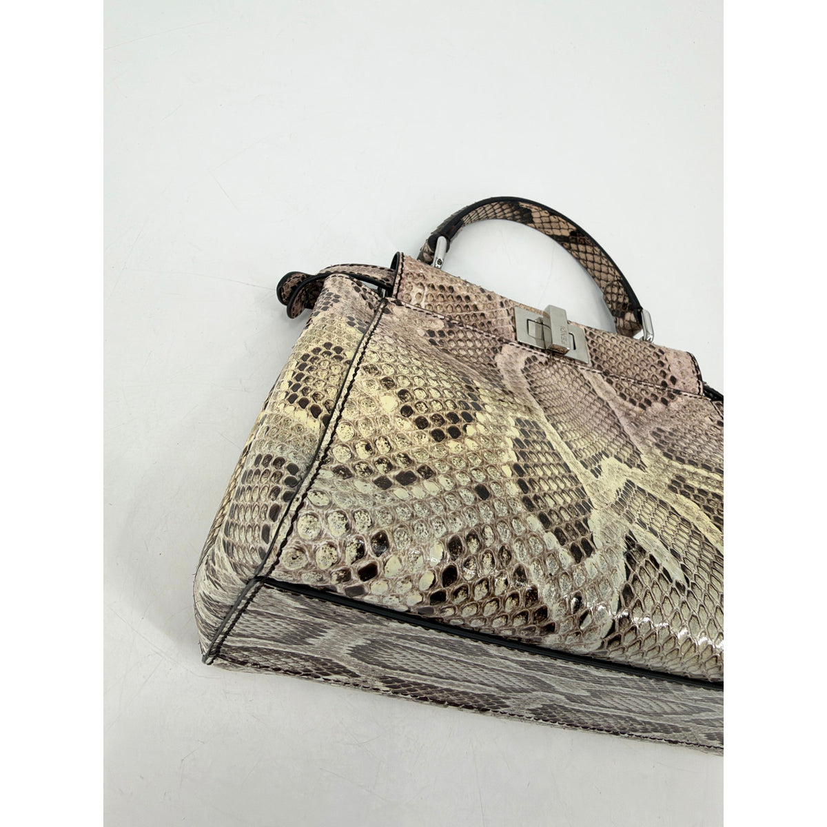 Fendi Mini Peekaboo Python Top Handle Bag Natural Beige