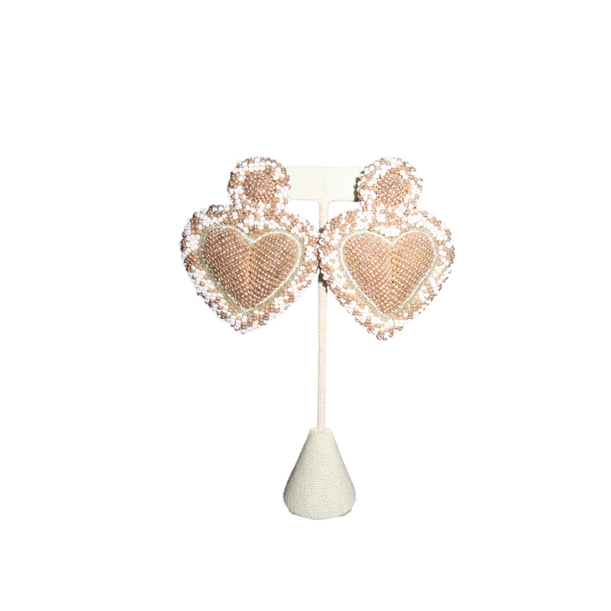 Olivia Dar Alghero Heart Earrings Beaded Gold Ivory Statement