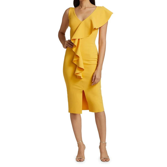Chiara Boni Ruffle Accent Sleeveless Midi Dress