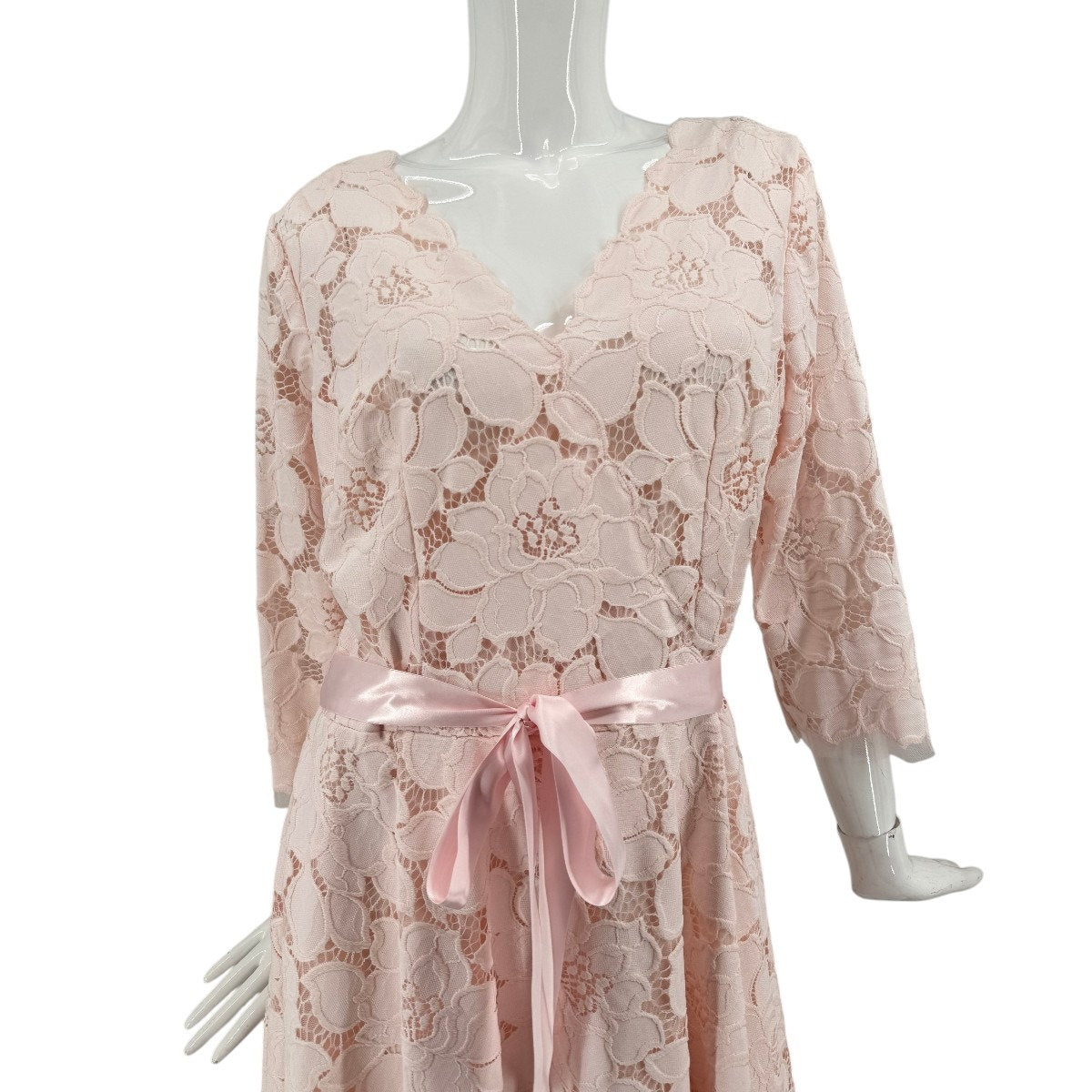 Rickie Freeman Teri Jon Blush Pink Lace Tulle Fit Flare Midi Dress