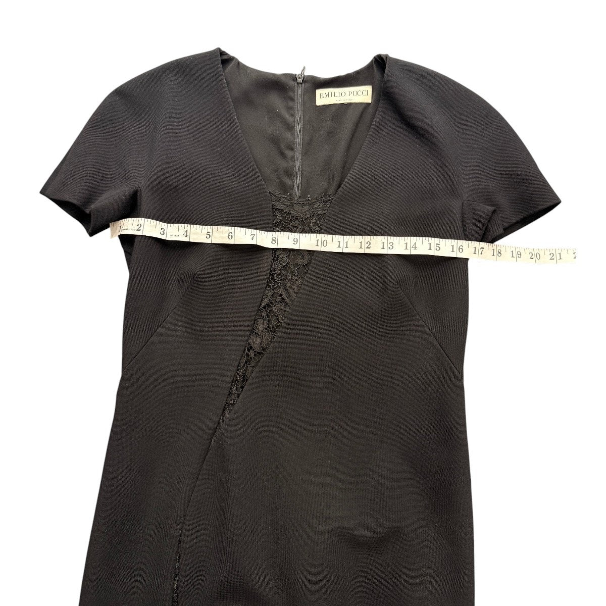 Emilio Pucci Black Lace Panel Sheath Dress Short Sleeve Knee Length Women's 12